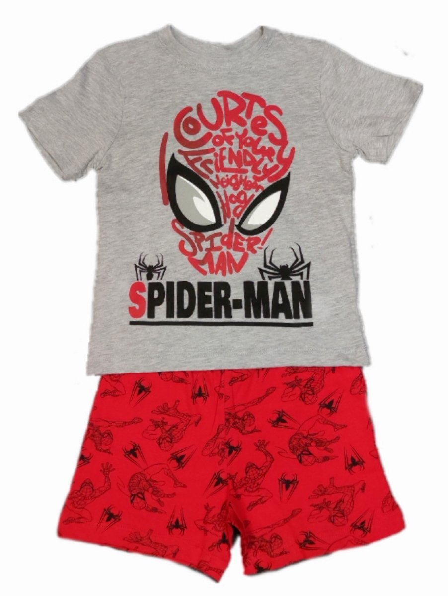 Spiderman Kinder Schlafanzug Kurz in grau-rot